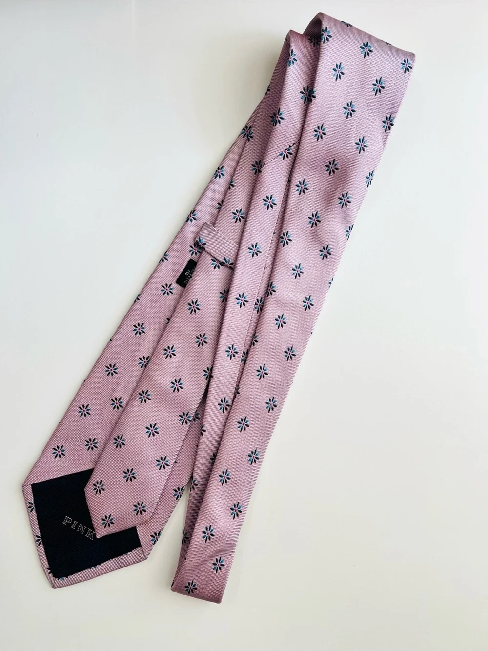 Vintage THOMAS PINK Pink Woven Floral 100% Silk Mens Luxury Tie